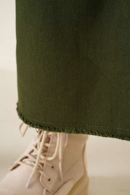 Short Fringed Denim Pants Green