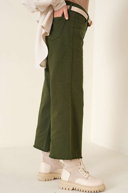 Short Fringed Denim Pants Green