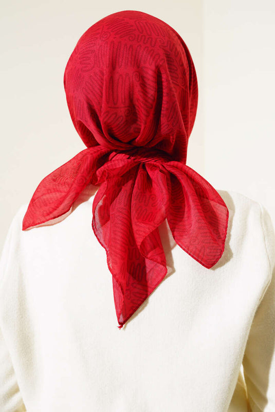 Kıvrık Desen Yazma Eşarp Kırmızı