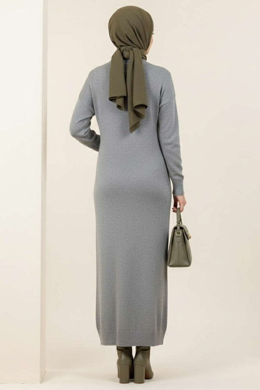 Robe pull en maille bouclée grise