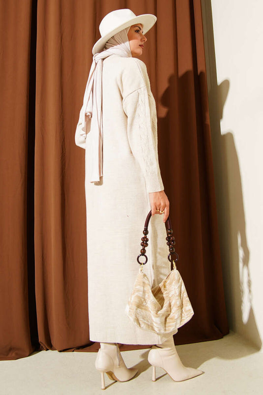 Robe pull en maille torsadée pierre