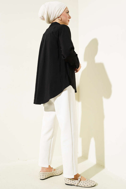 Meisjes geborduurd shirt zwart