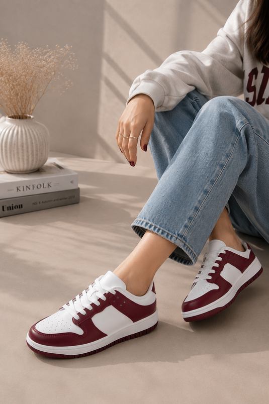 Classic Lace-Up Sneaker Sports Shoe Burgundy
