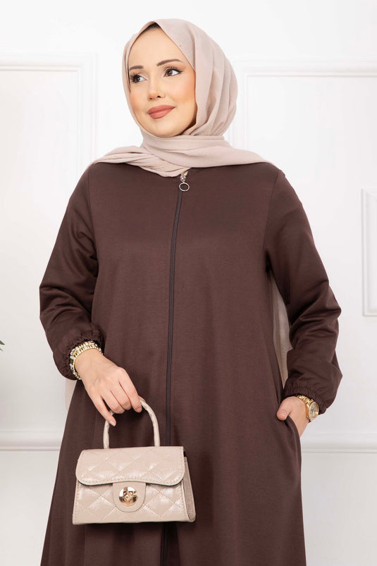 Ferace classique à fermeture éclair, couleur café