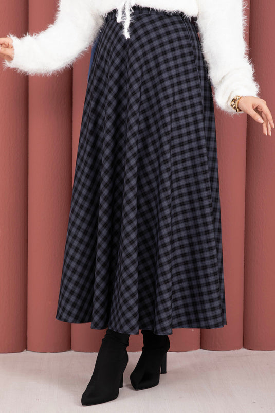 Jupe à motif classique à carreaux indigo