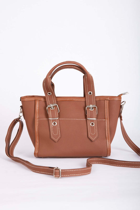 Klassische Hand- und Schultertasche mit Schnalle, Hellbraun