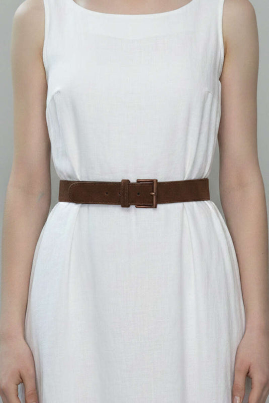 Klasik Tokalı Kemer Kahve Süet