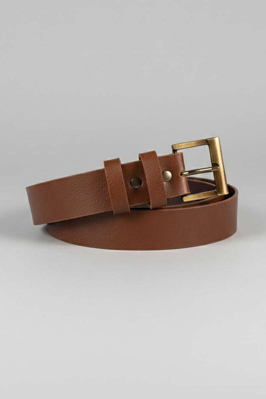 حزام كلاسيكي بمشبك بلون البني الفاتح