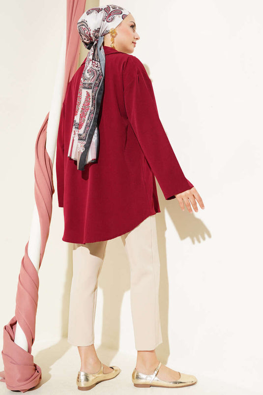 Classic Collar Tied Kimono Claret Red