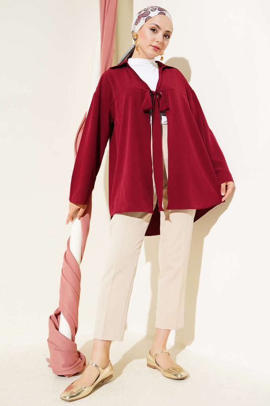 Classic Collar Tied Kimono Claret Red