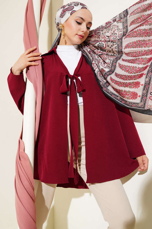 Klasik Yaka Bağlamalı Kimono Bordo