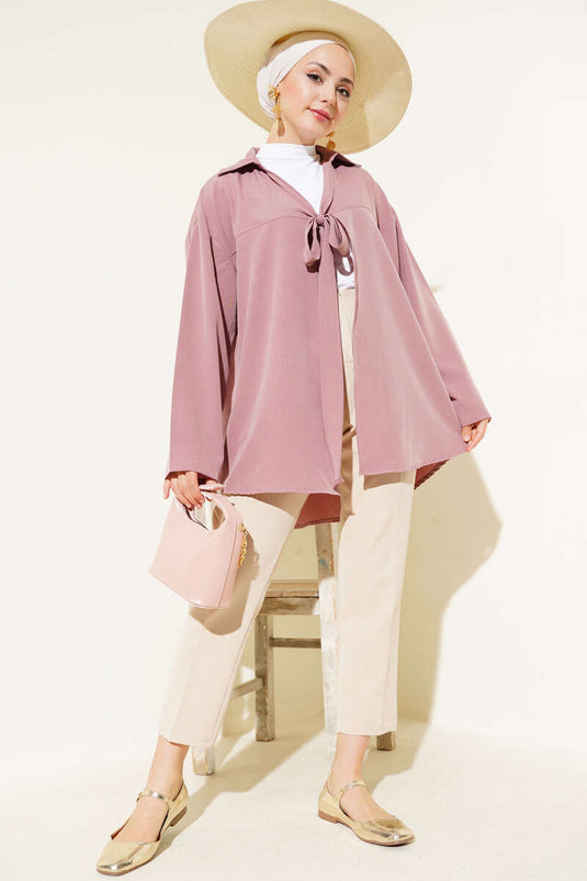Classic Collar Tied Kimono Dusty Rose