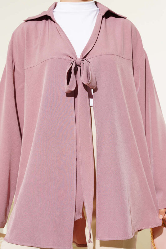 Classic Collar Tied Kimono Dusty Rose