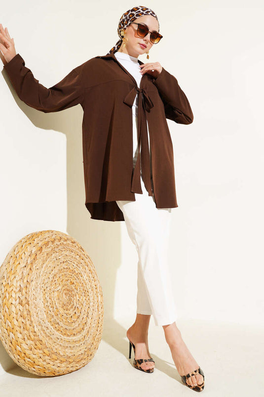 Classic Collar Tied Kimono Brown