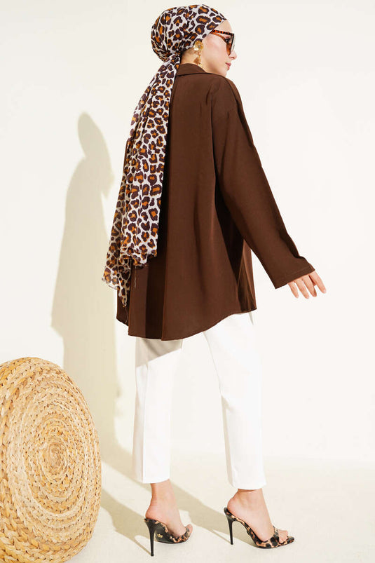 Classic Collar Tied Kimono Brown