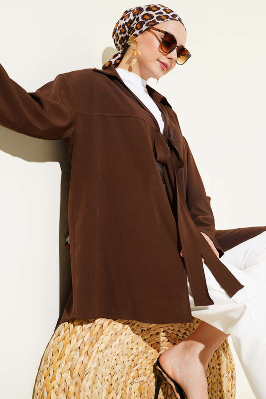 Classic Collar Tied Kimono Brown