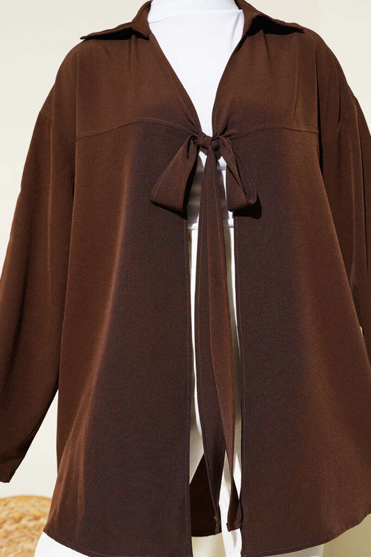 Classic Collar Tied Kimono Brown