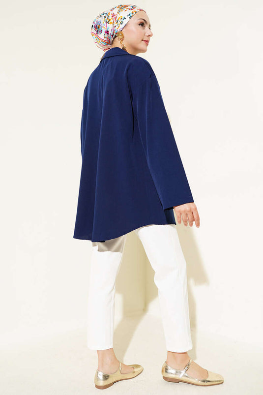 Classic Collar Tied Kimono Navy Blue