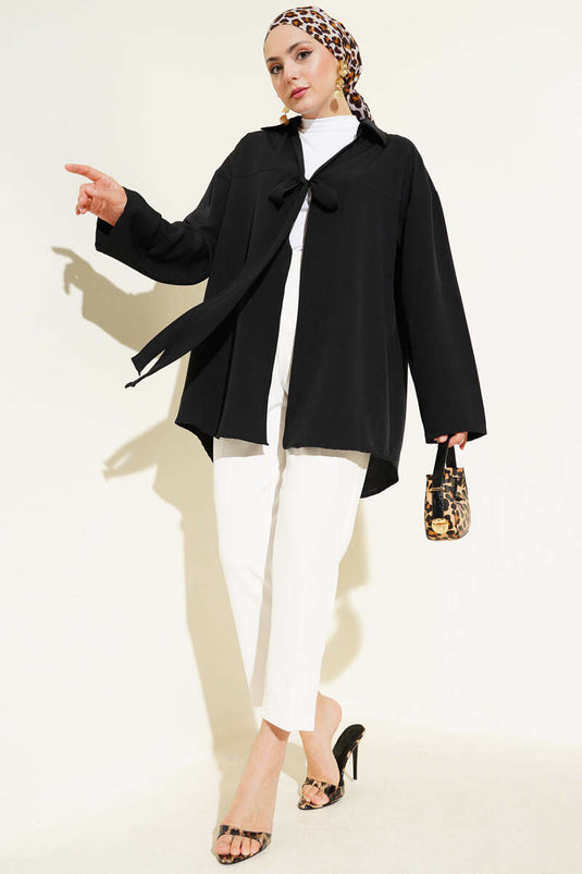Classic Collar Tied Kimono Black
