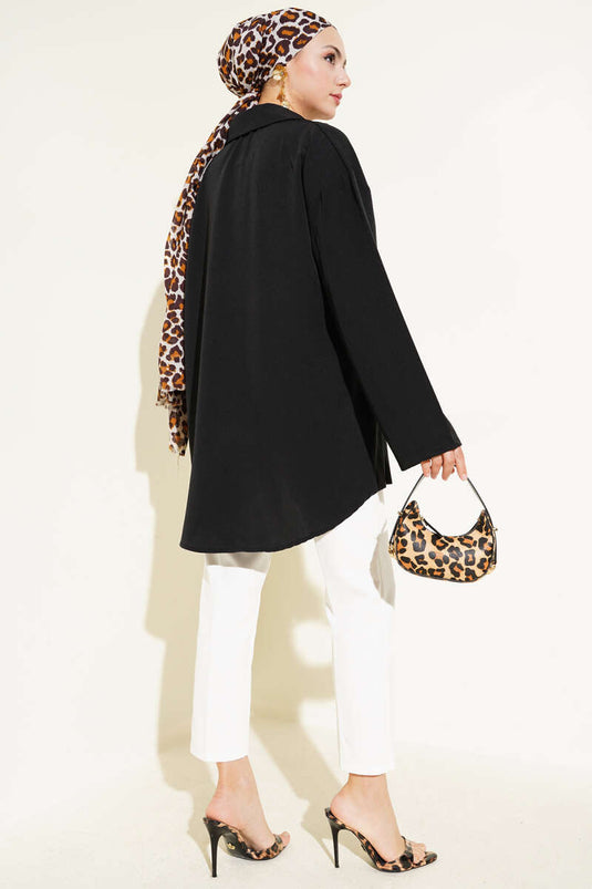 Classic Collar Tied Kimono Black