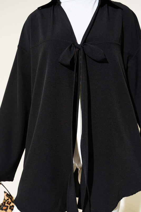 Classic Collar Tied Kimono Black