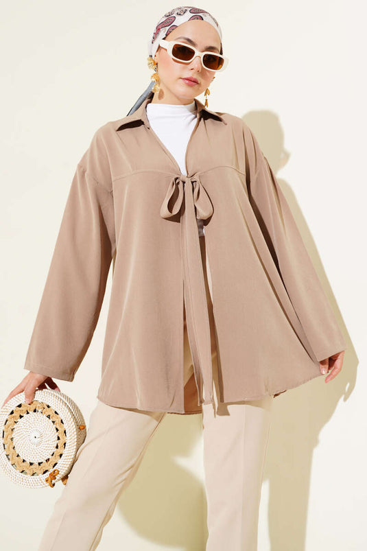 Classic Collar Tied Kimono Mink