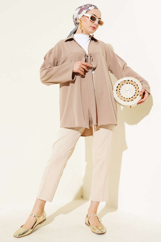 Classic Collar Tied Kimono Mink