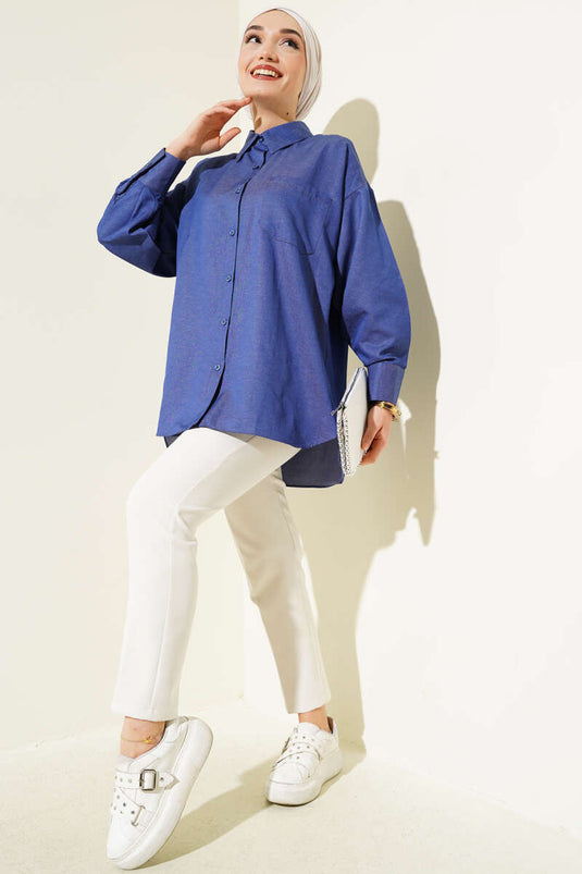 Chemise classique à col et poches bleu marine