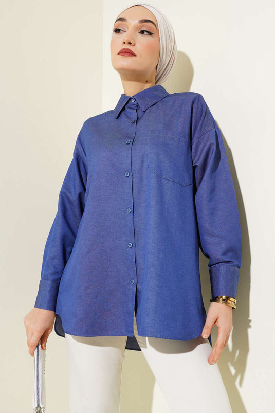 Chemise classique à col et poches bleu marine