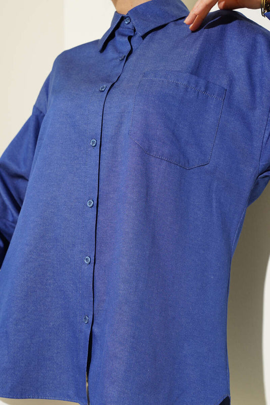 Chemise classique à col et poches bleu marine