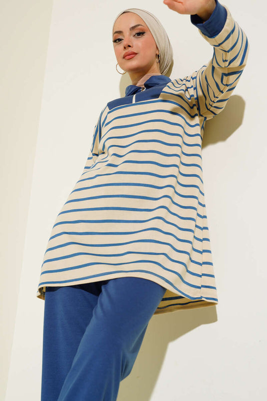 Abito doppio con colletto classico con cerniera Indaco