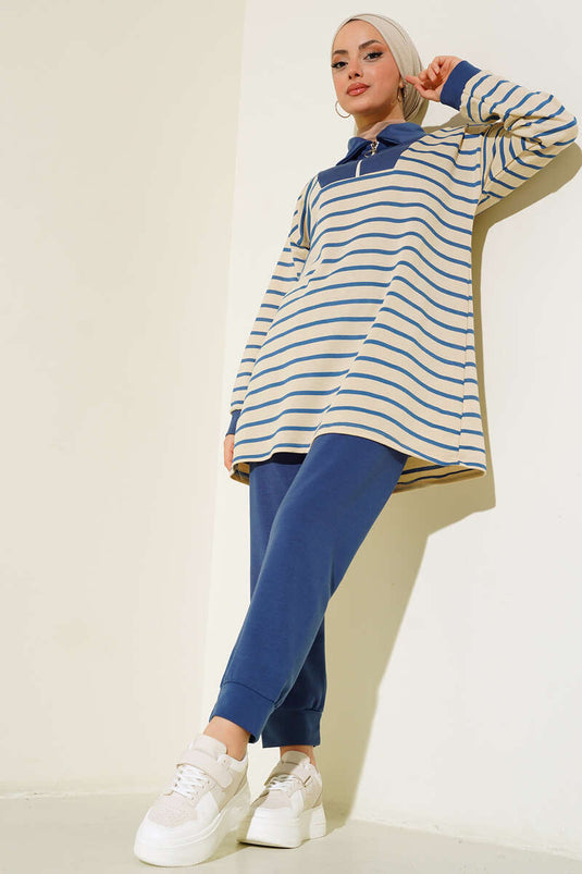 Abito doppio con colletto classico con cerniera Indaco