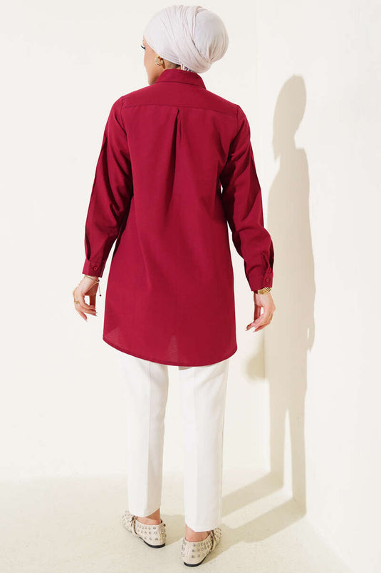 Klasik Yakalı Oval Kesim Burgonya Gömlek
