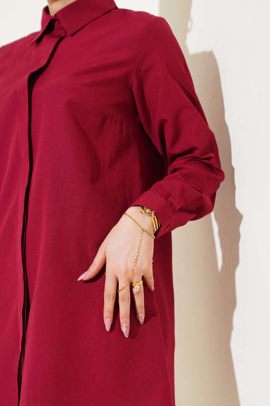 Classic Collar Oval Cut Burgundy Shirt