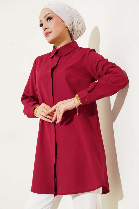 Classic Collared Oval Cut Burgundy Shirt