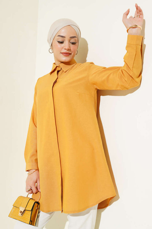 Chemise camel à col classique et coupe ovale