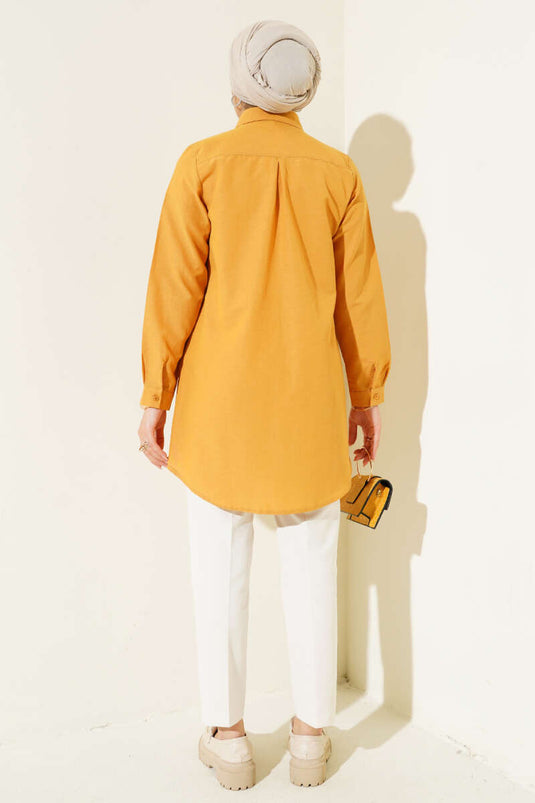 Chemise camel à col classique et coupe ovale