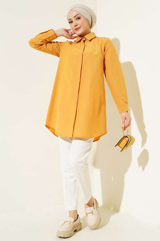 Chemise camel à col classique et coupe ovale