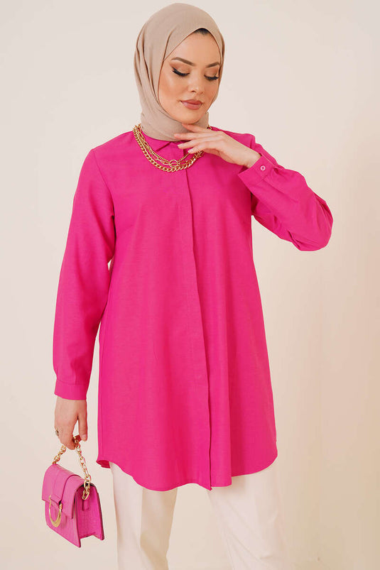 Klasik Yakalı Oval Kesim Fuşya Gömlek
