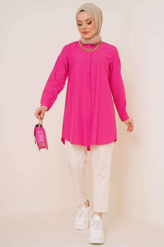 Klasik Yakalı Oval Kesim Fuşya Gömlek