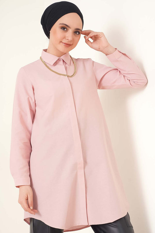 Klasik Yakalı Oval Kesim Gül Kurusu Gömlek