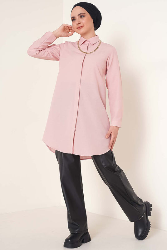 Klasik Yakalı Oval Kesim Gül Kurusu Gömlek