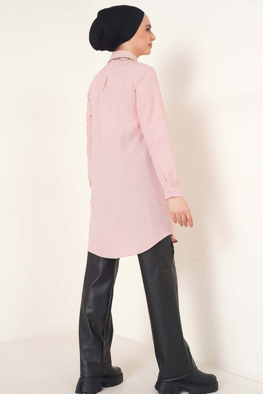 Klasik Yakalı Oval Kesim Gül Kurusu Gömlek