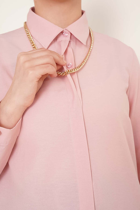 Klasik Yakalı Oval Kesim Gül Kurusu Gömlek