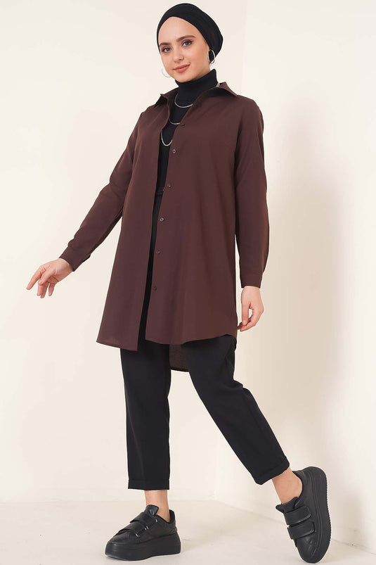 Klasik Yakalı Oval Kesim Kahve Gömlek