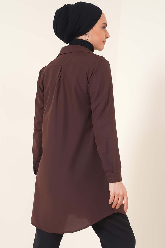 Klasik Yakalı Oval Kesim Kahve Gömlek
