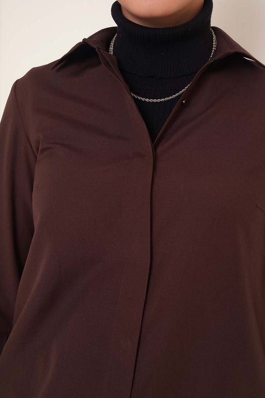Klasik Yakalı Oval Kesim Kahve Gömlek