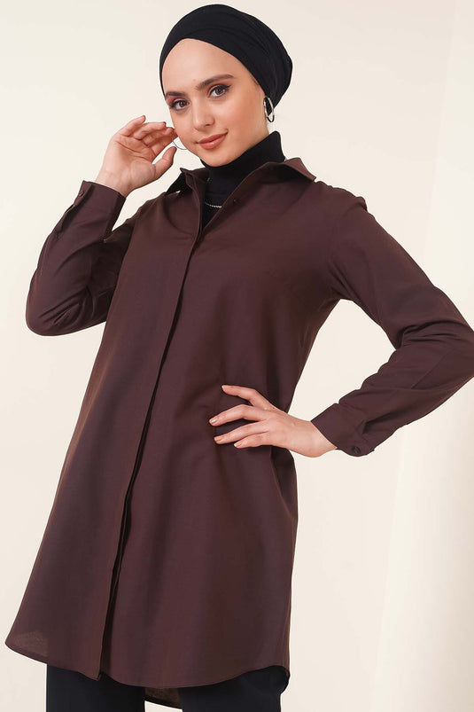 Klasik Yakalı Oval Kesim Kahve Gömlek