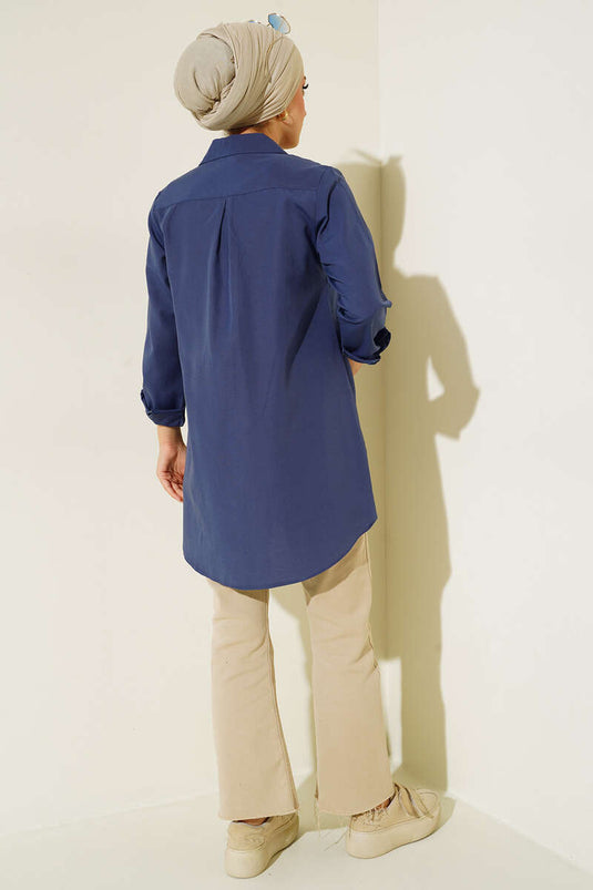 Klasik Yakalı Oval Kesim Lacvert Gömlek