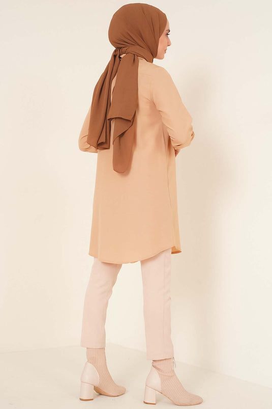 Klasik Yakalı Oval Kesim Latte Gömlek